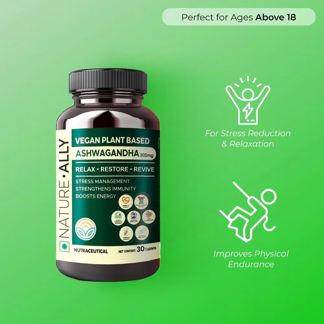 Natureally Ashwagandha 500mg Extra Strength Natural Formulation Support Strength & Energy Withania Somnifera Extract | 30 Vegetarian Tablets 50gm 0.1lbs Each Pack Of 2