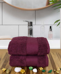 Rangoli Soft Absorbent Durable Towels Earthly Egyption Cotton Plush Oversized Small Size Bath Towel 600 Gsm (Maroon)- Pack Of 2