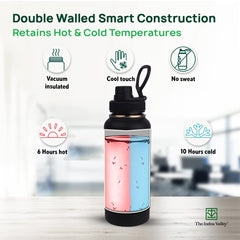 Pro-Hydro Vacuum Insulated Stainless Steel Wide Mouth Bottle For School, College, Office With Handle - Black, 1 Liter | 304 Grade SS, Double Walled, Hot & Cold Temperature, Leak Proof, BPA-Free