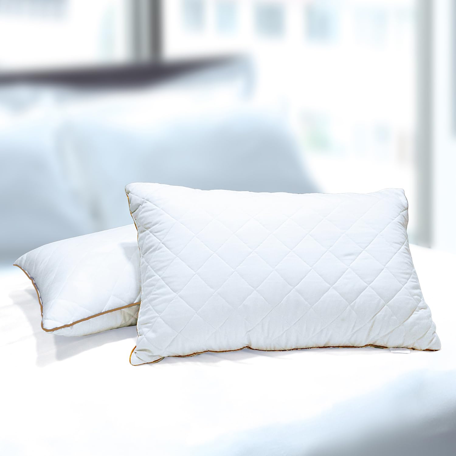 Quilted Pillow, Luxury Queen Size, Bed White Microfiber Pillows - 43 X 69 Cm | Extra Soft Filled, Down Alternative Hypoallergenic Pillows | Neck Support, Machine Washable - Set Of 2