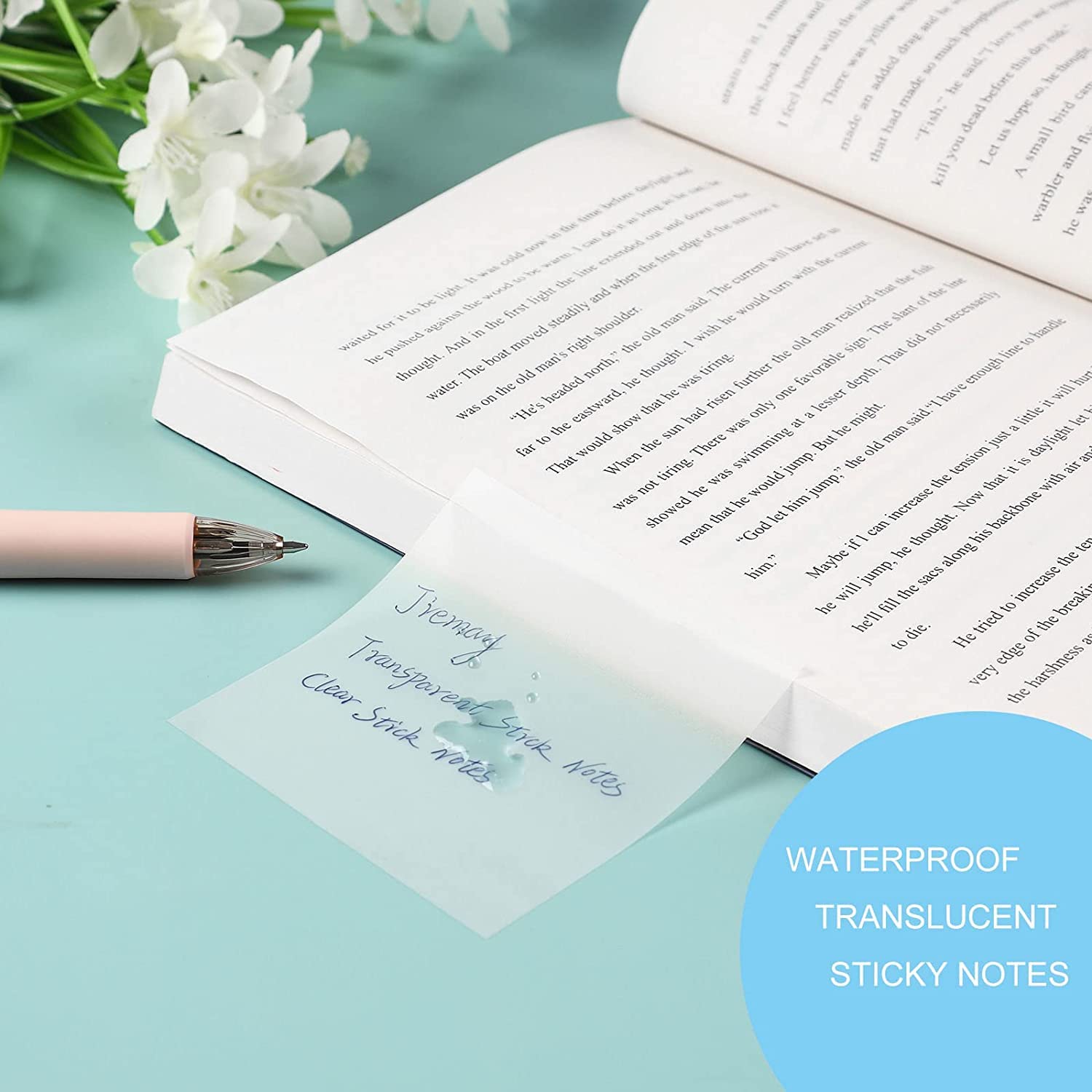 100 Sheets Transparent Sticky Notes, Waterproof Memo Sticky Notes For Office - 3 X 3 Inch
