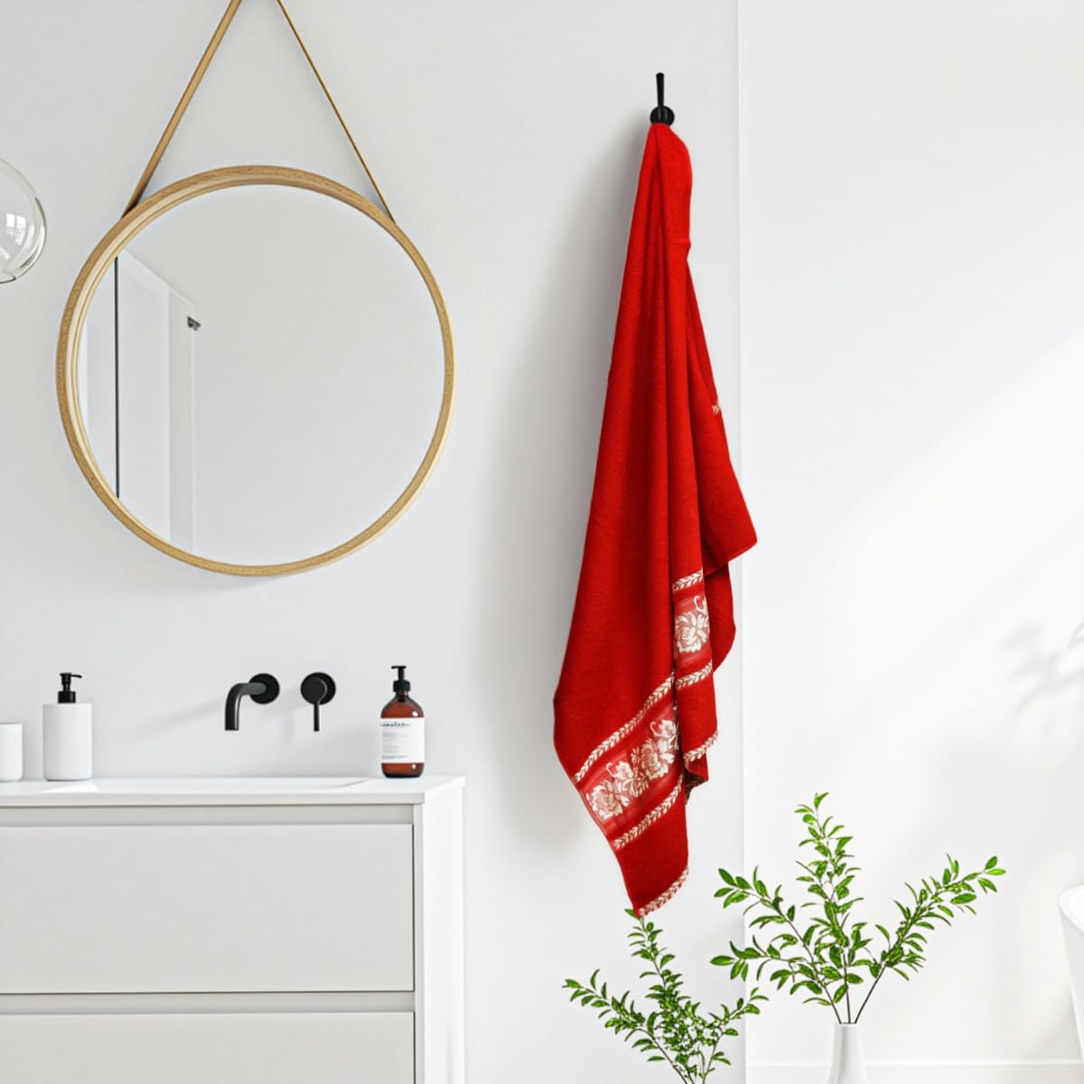 Liberty Towels 100% Cotton Large Size Bath Towel 450 Gsm | Highly Absorbent, Soft & Quick Dry Bathroom Towel | Elegant Design (Maroon)