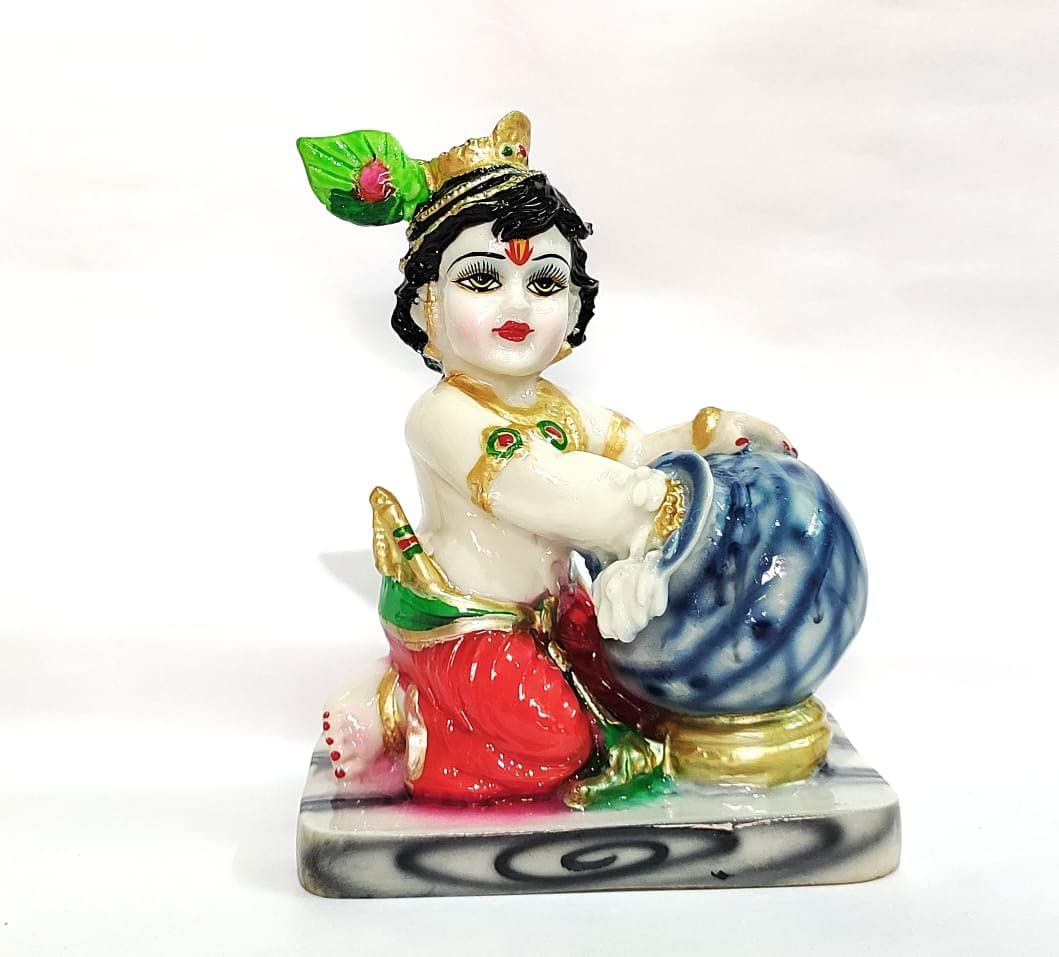 Baby Krishna Resin Idol, Handi Gopal, Laddu Gopal Statue, Little Krishna, Resin, Height - 8 Inch, Festival, Worship, Puja, Hand Painted, Multicolor, Light Weight, Religious Idol