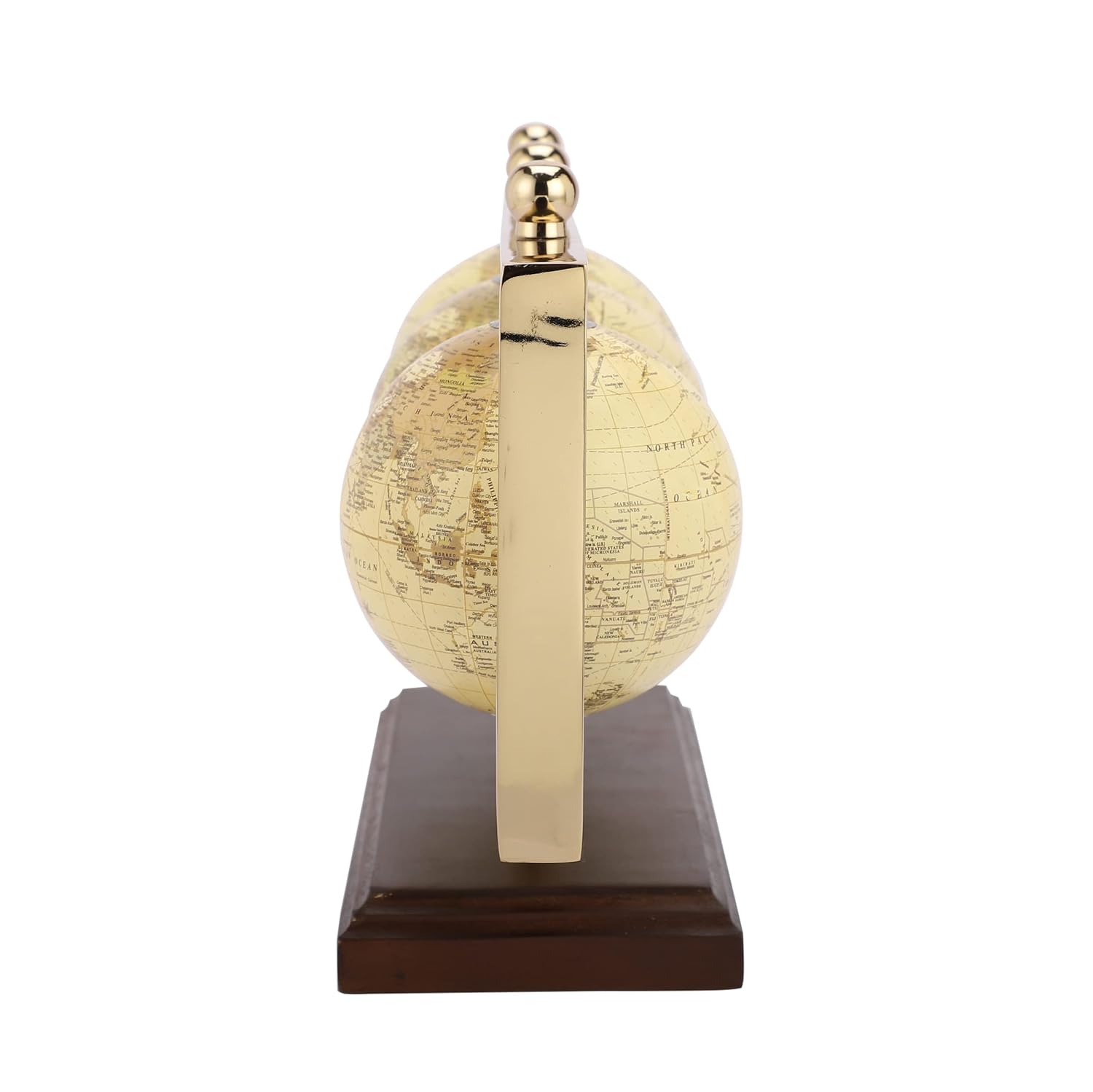 Triple Horizontal Globe, Decorative Globes With Stand, Accessories For Table, Desk Showpiece | Globes For Office, Shelves, Gifting, Home Decor (Gold / Hm Wood) Pack Of 1