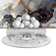 Designer Stainless Steel Floral Shagun Laser Bloom Dinner Set Of 65 Pieces, Silver | Easy To Clean & Dishwasher Safe