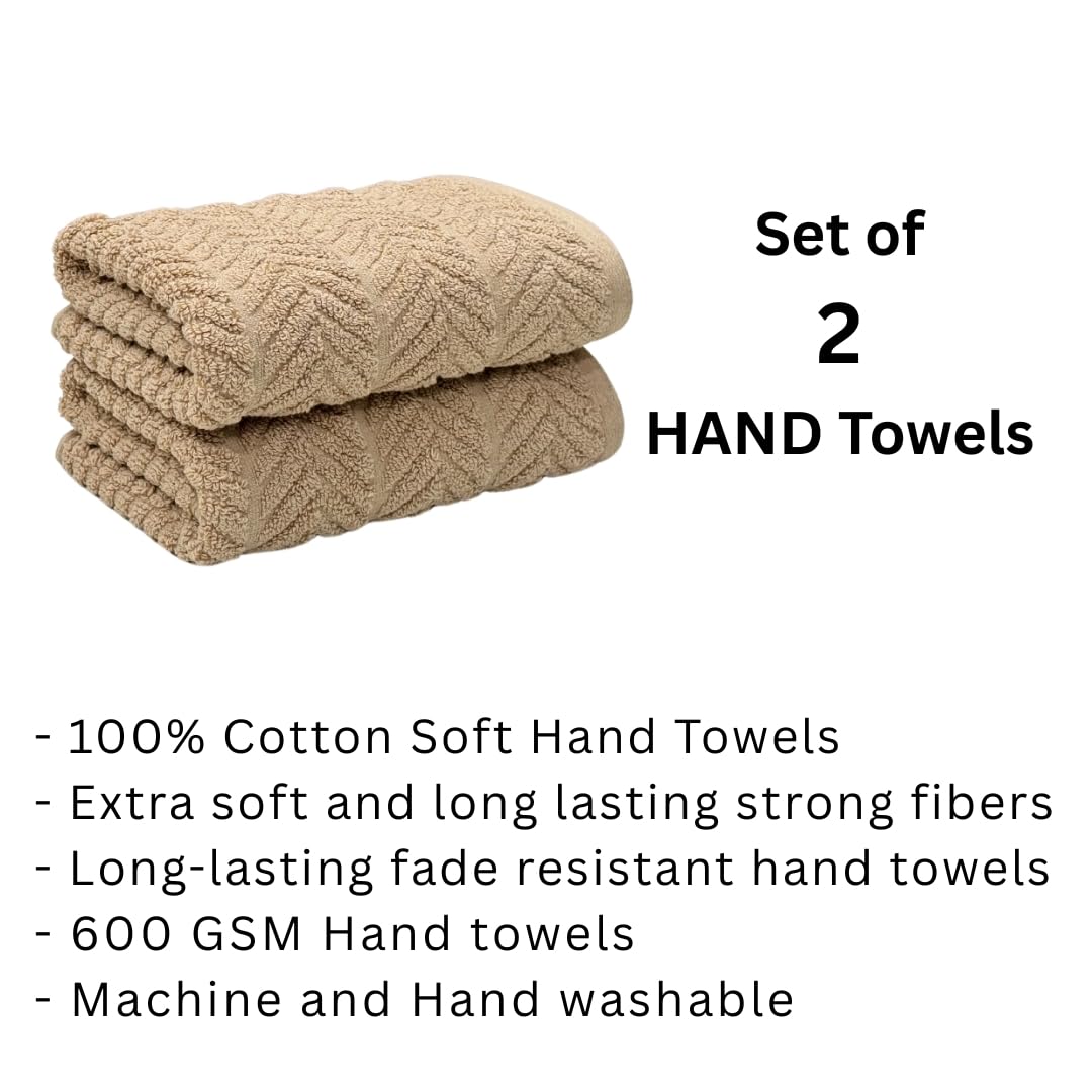 Stamio Cotton Hand Towels 400 Gsm | Home & Kitchen Use, Gym, Wash Basin, Sports | Soft, Absorbent, Quick Dry, Full Large Size (Set Of 2)- Beige
