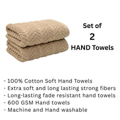 Stamio Cotton Hand Towels 400 Gsm | Home & Kitchen Use, Gym, Wash Basin, Sports | Soft, Absorbent, Quick Dry, Full Large Size (Set Of 2)- Beige