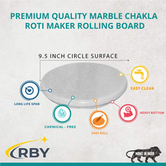 White Marble Chakla 9.5 Inch, Made In India | Conveniently Designed Chakla - Roti Maker, Rolling Board