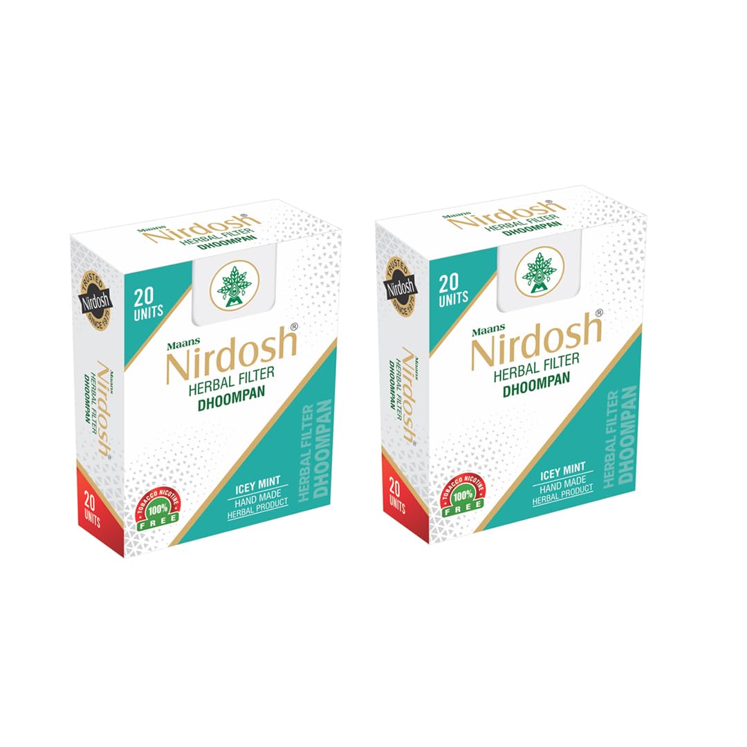 Icey Mint Flavored Herbal Filter Dhoompan Sticks - Pack Of 2X 20 Pcs Herbal Cigarette | Bidi Sticks Rolled In Tendu Leaves, Non-Addictive Sticks - Tobacco Free & Nicotine Free