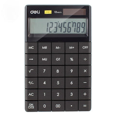 Deli 1589 Modern Calculator- Black | Operates On Solar Power And Battery Backup, Ensuring