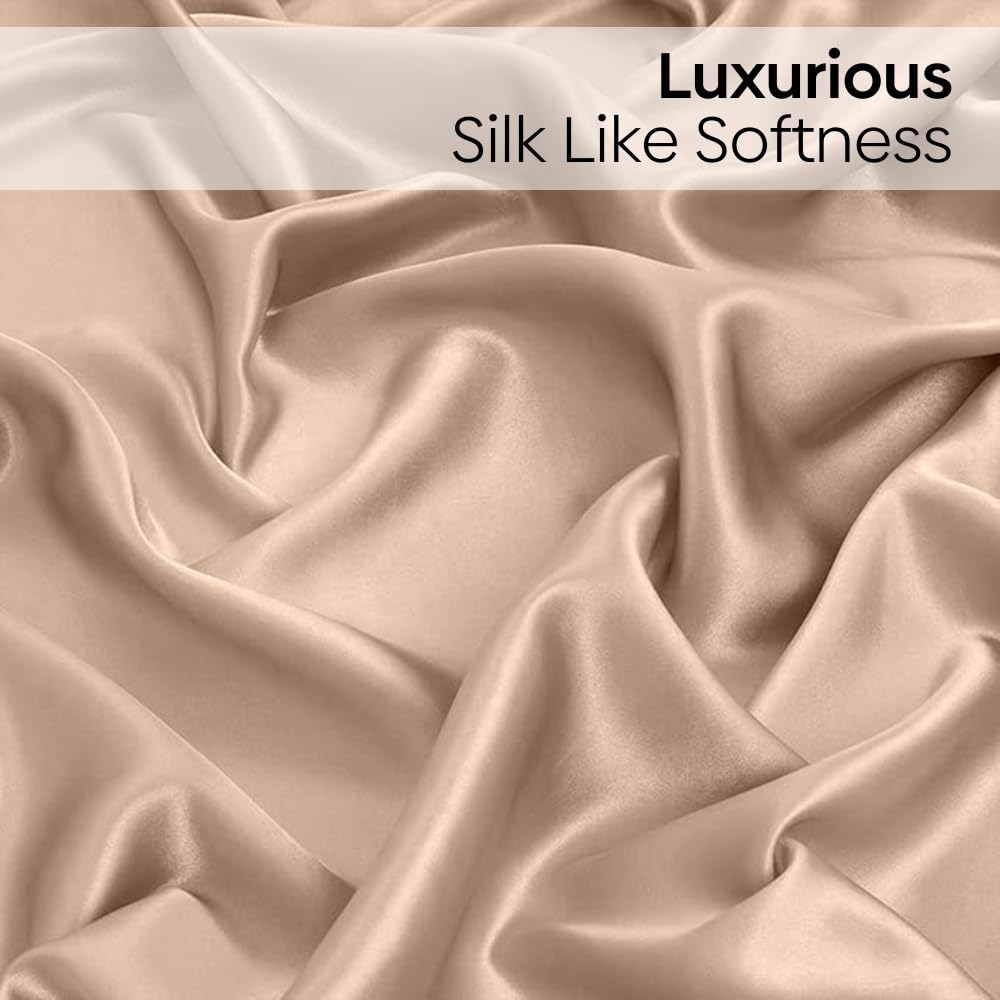 Satin Bedsheets For King Size With 2 Pillow Covers - 108 X 90 Inches, Golden Sand | Elegance & Comfort Redefended | 300 Thread Count