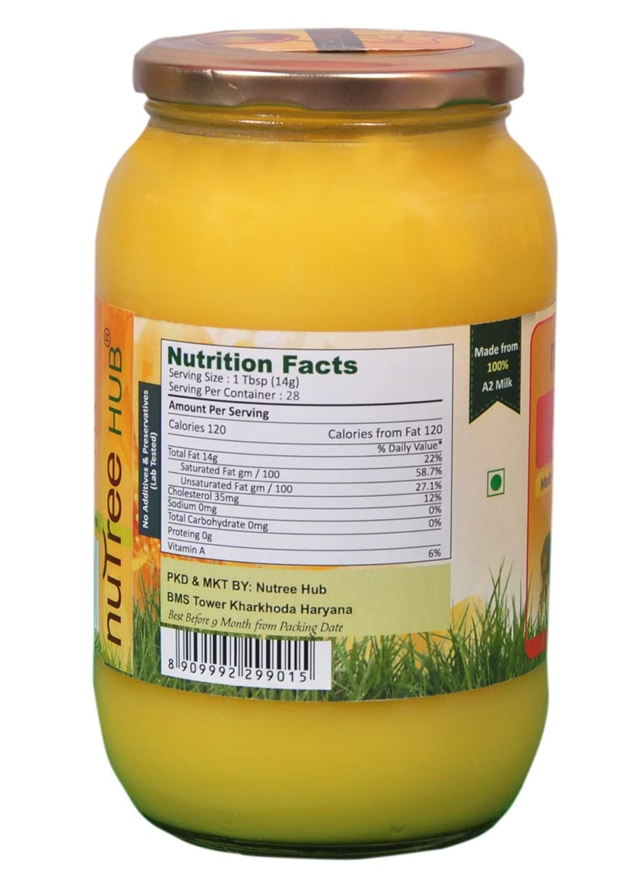 100% Pure Desi Gir Cow A2 Ghee By Nutree Hub | Traditional Bilona Method Healthy Desi Ghee For Protact Eyesight | (1 Litre) 33.8 Ounce | Jar Pack