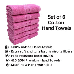 Stamio Cotton Hand Towel 425 Gsm For Men, Women, Home Use, Gym, Wash Basin | Soft, Absorbent, Quick Dry, Small Size Towels, Travel Friendly (Baby Pink) - Set Of 6