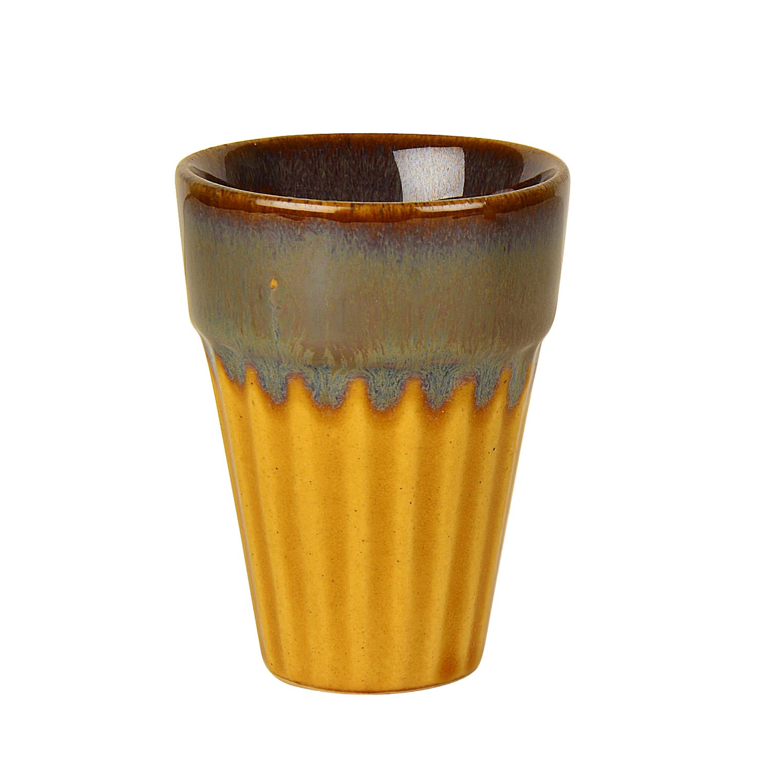 Studio Pottery Glazed Dual Tone Ceramic Tea Glasses Set Of 6 - Golden & Brown, 150ml Each | Cutting Chai Glasses