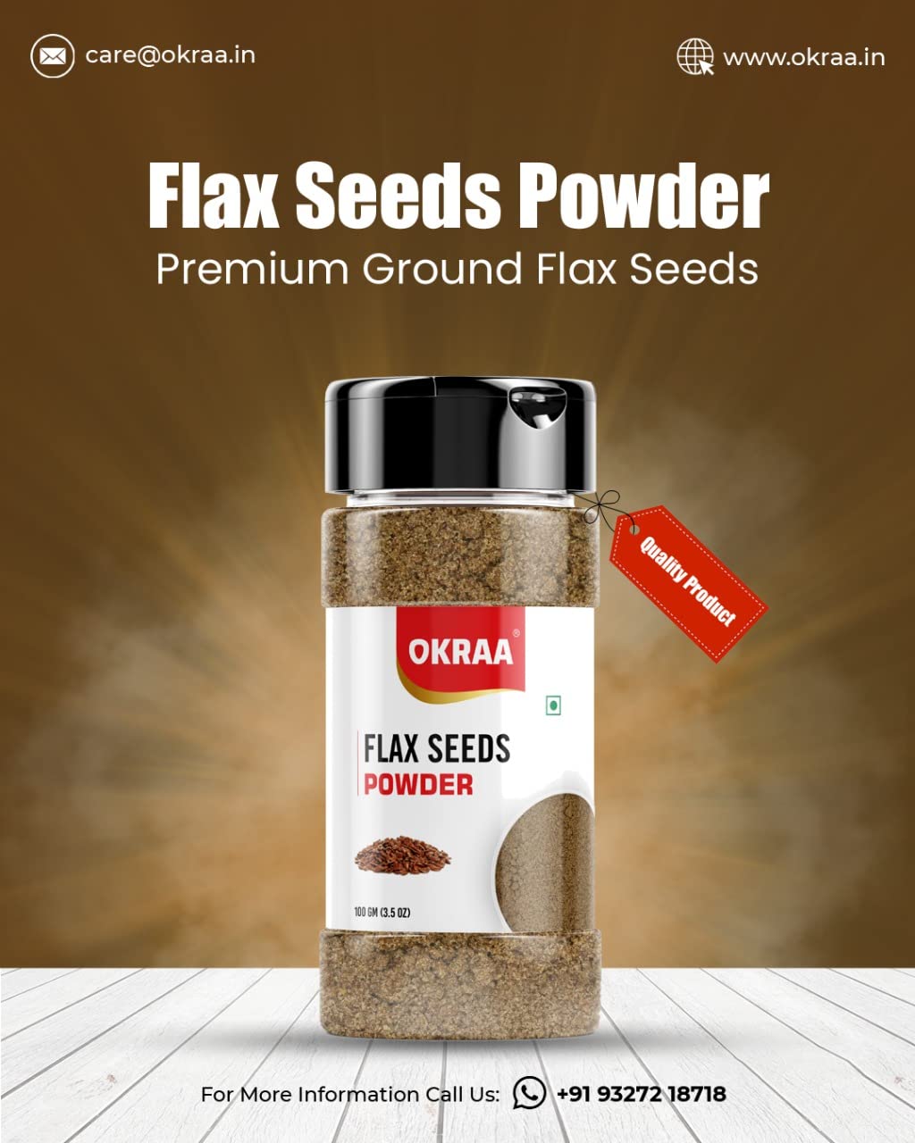 Okraa Flax Seed Powder, Rich In Dietary Fiber & May Improve Cholesterol | 100gm 0.2lbs Each Pack Of 2