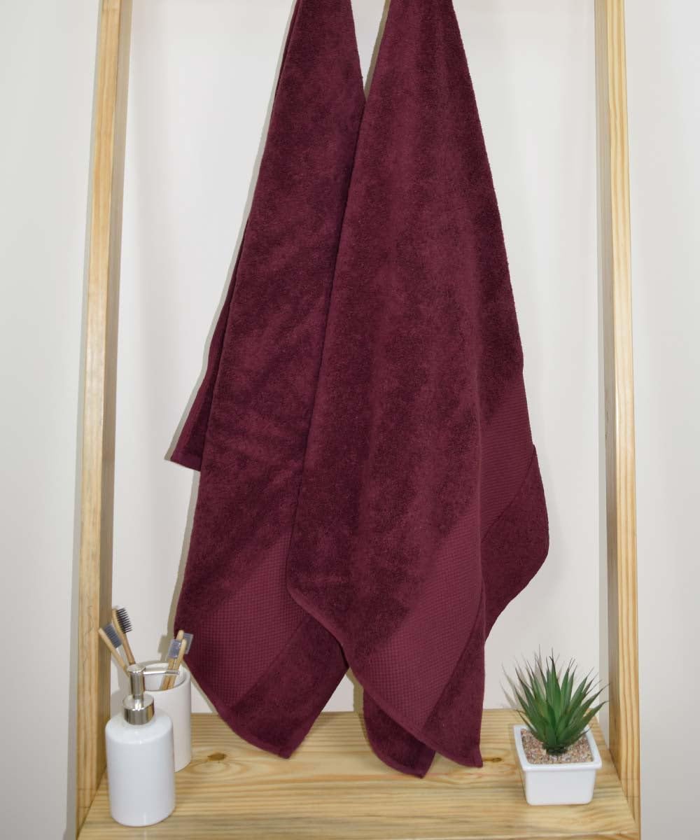 Rangoli Soft Absorbent Durable Towels Earthly Egyption Cotton Plush Oversized Large Size Bath Towel 1200 Gsm (Maroon)- Pack Of 2