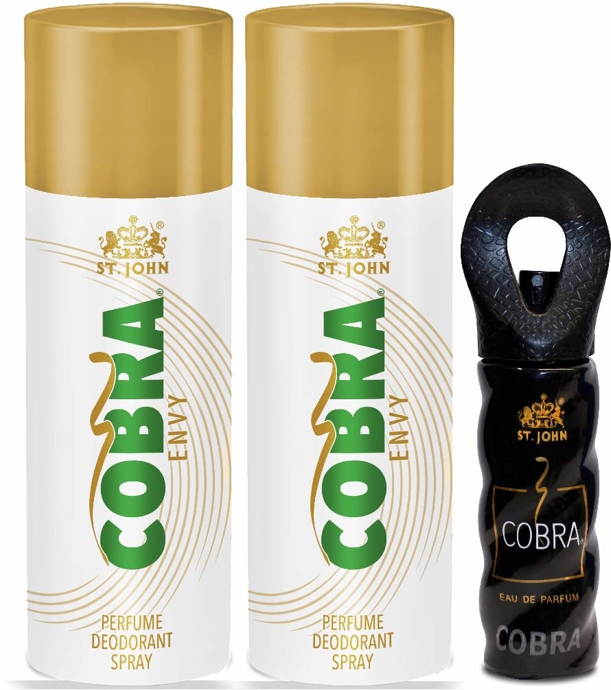 St. John Cobra Envy Perfume Deodorants Spray 300ml 10.1 Fl.oz. & Cobra Eau De Perfume 15ml 0.5 Fl.oz. | Best Gift Set For Men