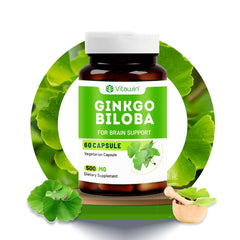 Vitawin Ginkgo Biloba For Brain Tonic, Herbal Nutrition Supplement, Natural, Helps To Improve Memory, Focus & Concentration | 60 Veg Capsules 100gm 0.2lbs