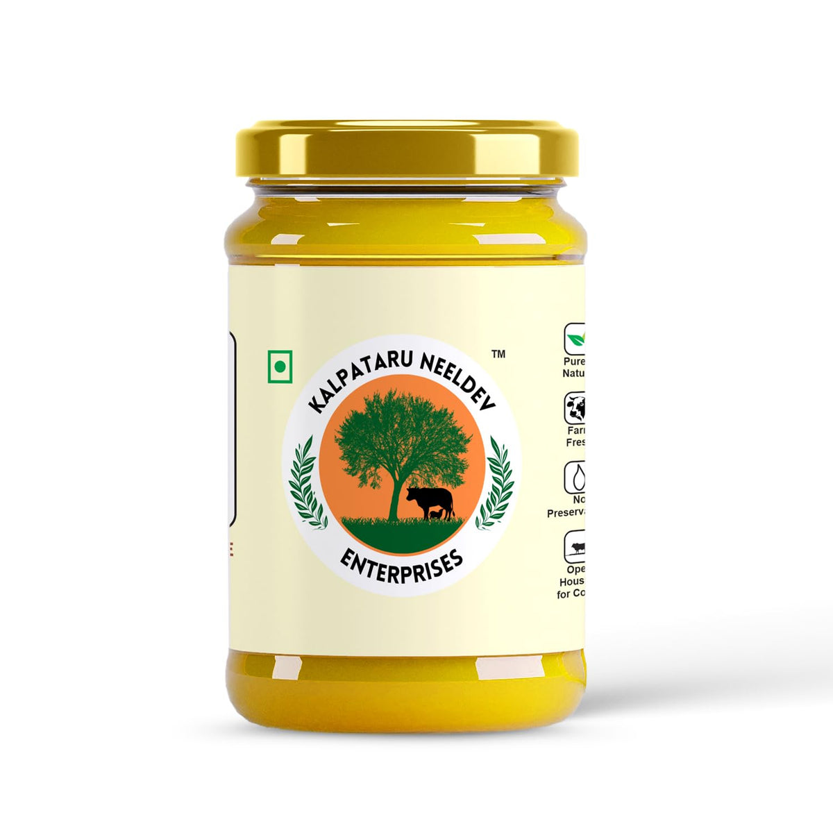 Organic Natural Desi A2 Gir Cow Ghee By Kalpataru Neeldev Enterprises | Vedic Bilona Method Curd-Churned Gir Cow Ghee Good For Health | (1 Litr) 33.8 Ounce | Jar Pack