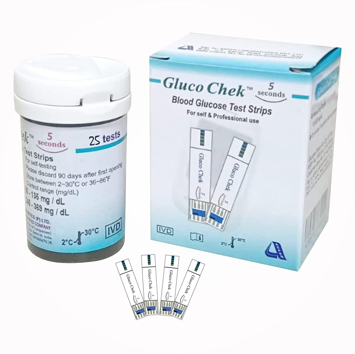 Aspen Gluco Chek 5 Sec Blood Glucose Glucometer Test Strips - 25 Strips (Only Strips, No Glucometer)