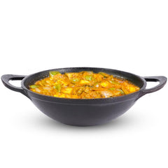 Pre-Seasoned Black Cast Iron Kadai With Curve Handle - Medium, 25.2cm, 10 Inch, 2.2 Liters, 2.3 Kg | Gas Compatible, Naturally Nonstick, 100% Pure & Toxin-Free