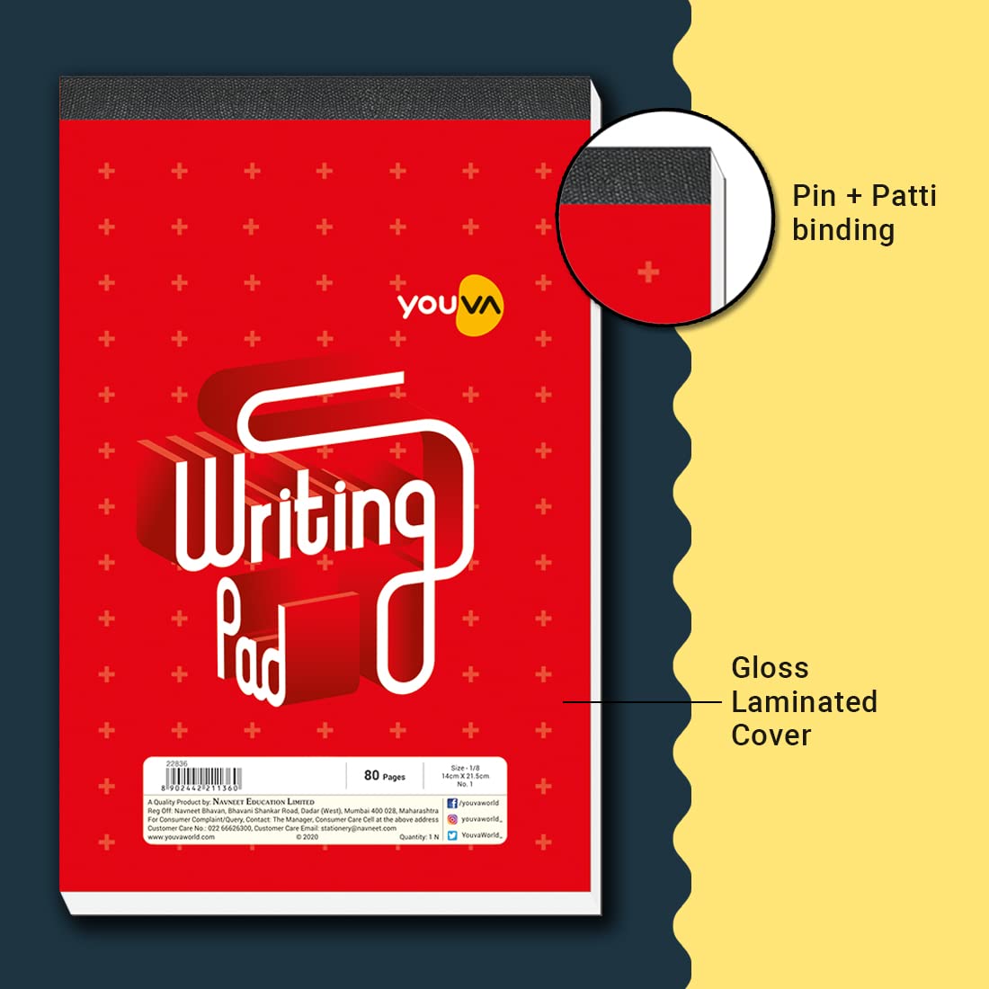 Patti Bound, Writing Pad, Single Line, 80 Pages, High-Quality Paper For Smooth Writing, 12Pcs