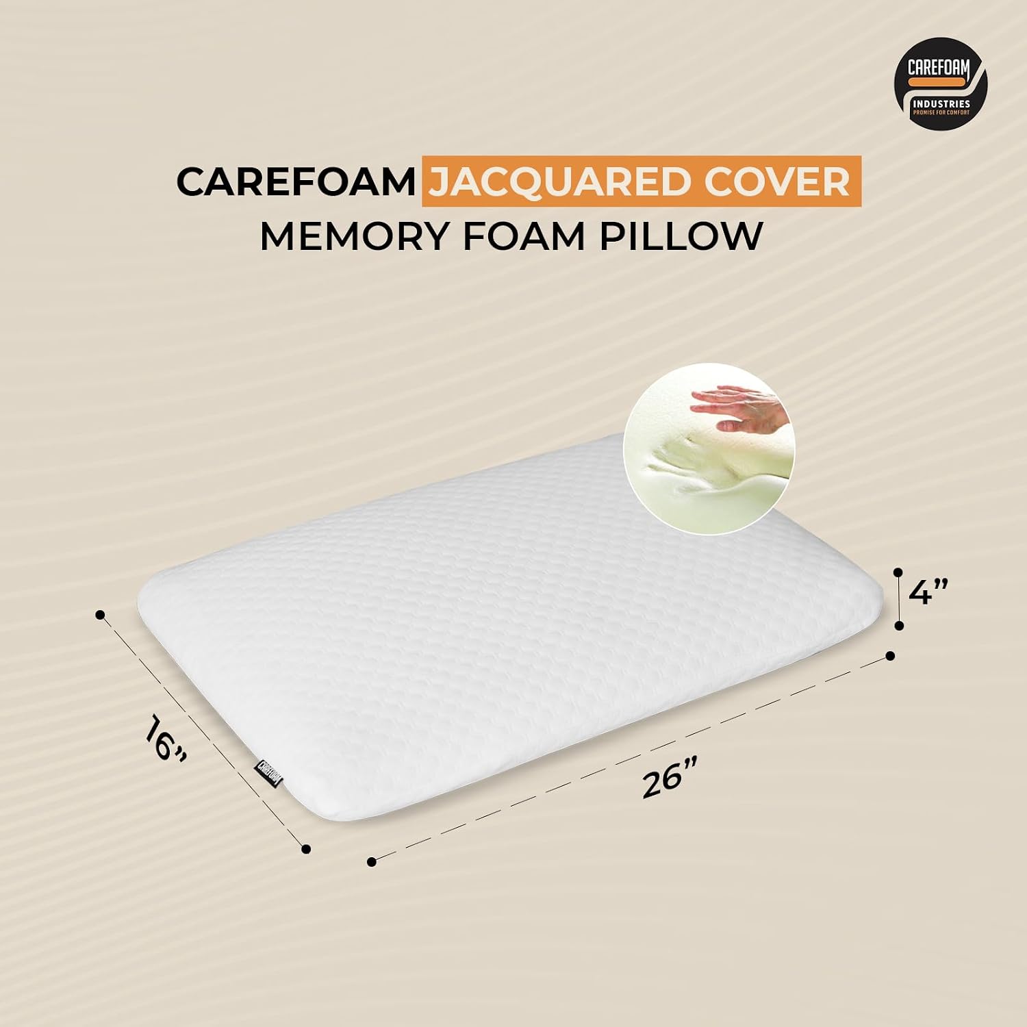 Orthopedic Memory Foam Pillow For Comfortable Sleep, White - 24 X 16 X 4 Inch | For Neck & Shoulder Pain Relief With Removable Zipper White Jacquard Cover | Back, Stomach Sleepers - Pack Of 1