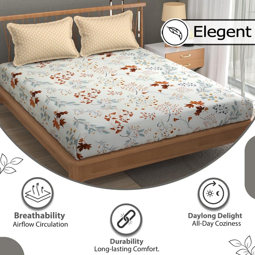 Bedsheet For Double Bed Queen Size With 2 Pillow Cover - 100 X 100 Inches, White & Cream | Perfect For Gifting On Weddings Bedsheet
