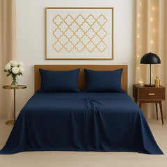 Bedsheets For Double Bed Include Pillow Cover, Ultra Soft Microfiber Plain Navy Blue Solid Bed Sheet - 90 X 100 Inch | Good For Home, Hotel, Villa, Resort & Guest House