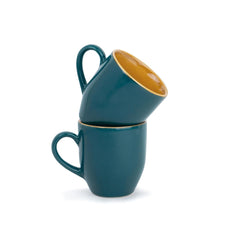 Ceramic Coffee Mug Set Of 2 - 300ml Each, Teal Green | Medium Mug With Glossy Finish - Stoneware Coffee Cup Set | Ceramic Cup - Microwave Safe