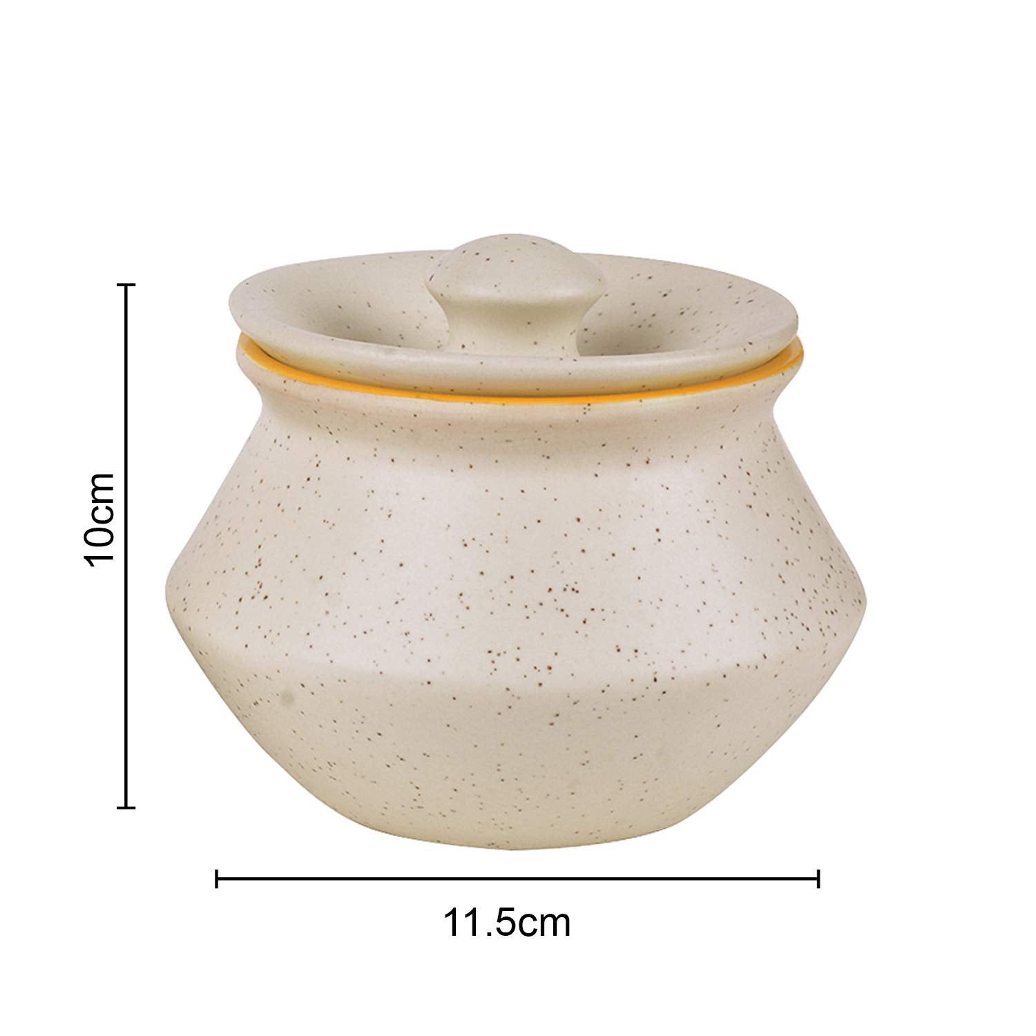 Ceramic Matt Finish Handi With Lid Set Of 2 - 300ml Each, White & Yellow | Dahi Handi - Serving Pot - Biryani Handi