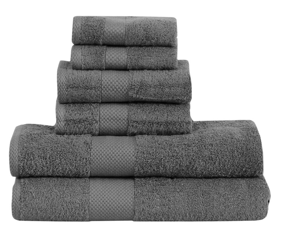 Fash Home International Micro Twist 2 Bath +2 Hand + 2 Face Towel 1200 Gsm | Pack Of 6 (Charcoal Grey)