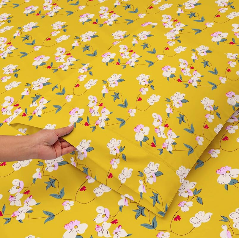 Microfiber Double Bed Bedsheets With 2 Matching Pillow Covers | 88 X 90 Inches, Yellow & White - Summer Breathable & Wrinkle Free | Ideal For House-Bedroom, Guest Room Bedsheet