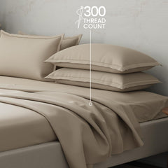 100% Cotton Plain Bedsheet Set With 4 Pillow Covers - 108 X 108 Inches, Beige | 300 Thread Count - Gift For Weddings Or Anniversary King Size Bedsheet