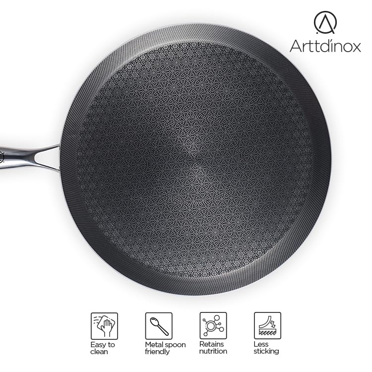 Stellar Stainless Steel Triply Non Stick Tawa 28 Cm | Etched Nonstick Tava - Rivet Less Double Wired Handle | Gas & Induction Base