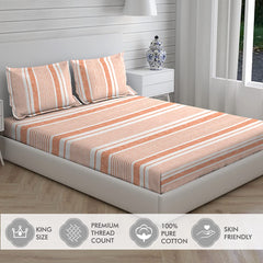 100% Cotton King Size Double Bedsheet Set With 2 Pillow Covers - 101 X 108 Inches, Peach | Good For Villas, Resorts, Guest Houses, & Daily Home Use