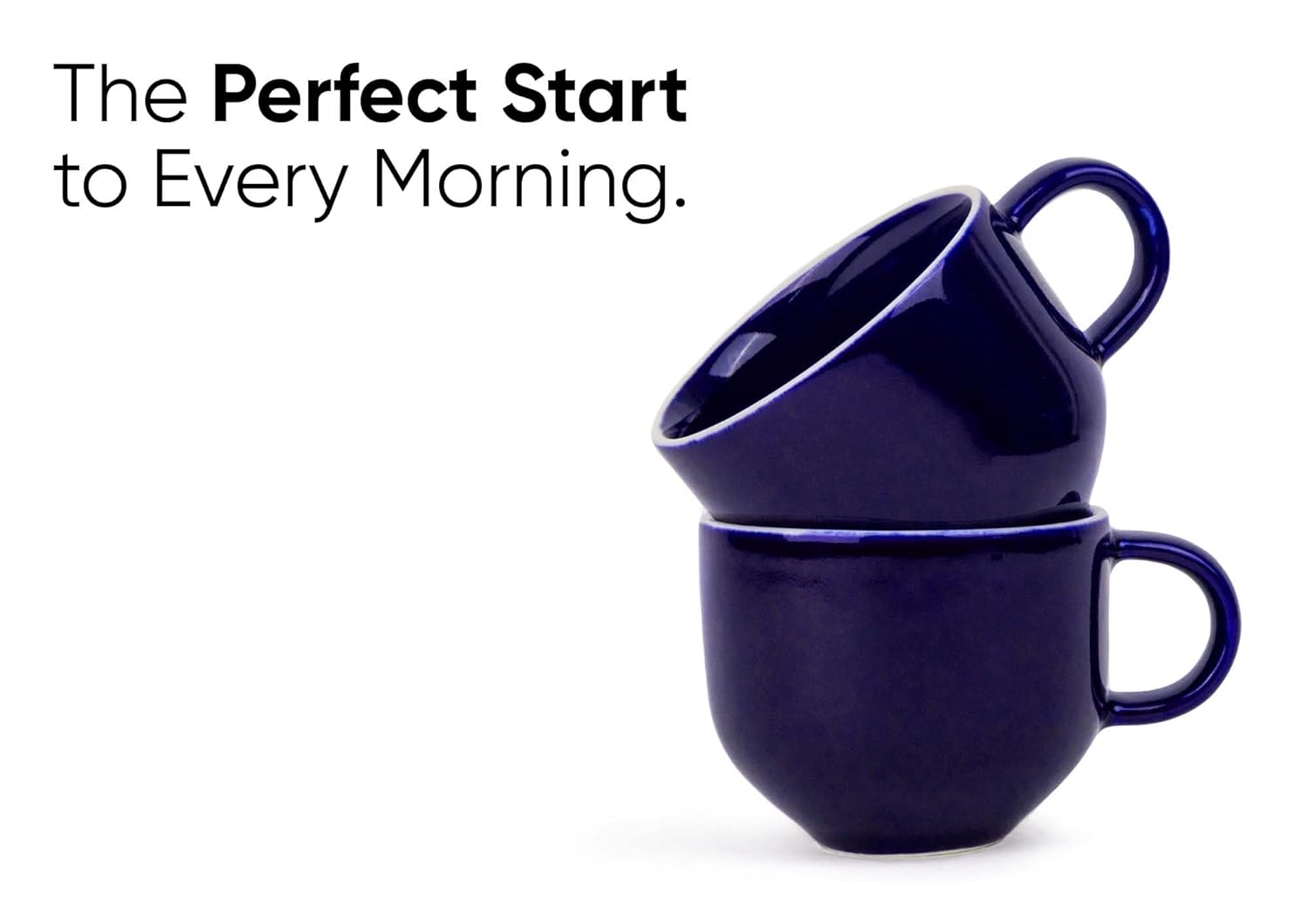 Ceramic Tea Cups Set Of 6 - Navy Blue Rim, 200ml Each | Tea Cup Set Of 6 - Premium Stoneware Tea Cup Set With Glossy Finish | Ceramic Tea Cup - Small Cups For Tea | Microwave Safe & Dishwasher Safe