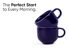 Ceramic Tea Cups Set Of 6 - Navy Blue Rim, 200ml Each | Tea Cup Set Of 6 - Premium Stoneware Tea Cup Set With Glossy Finish | Ceramic Tea Cup - Small Cups For Tea | Microwave Safe & Dishwasher Safe