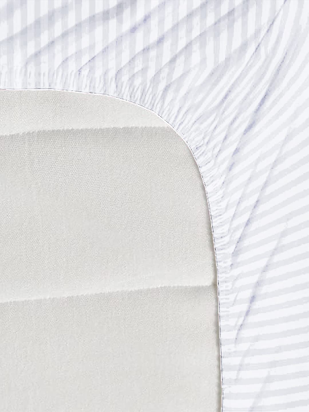White Stripe Elastic Fitted Double Bedsheet (72x78 Inches) With 2 Pillow Covers | Soft To Touch & Comfortable | 300 Thread Count
