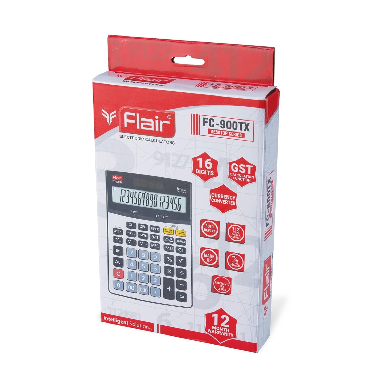Flair FC-900tx GST Function And Currency Converter Calculator | 16 Digits Display - 112 Steps Check & Correct
