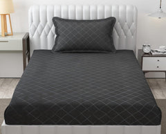 Check Single Bedsheet With 1 Pillow Cover 60 X 90 Inches, Dark Grey | Comfortable & Durable | Elegant Printed Bedding Set For Daily Use
