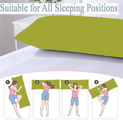 Full Body Pillow With Green Zip Cover, Long Pillow Side Sleeper, Mehndi Green | Ultra Soft Microfiber Pillow, For Cuddle, Back Side Support, Hugging, Sleeping, Washable - Pack Of 1