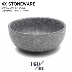 Hand Painted Ceramic Serving Dinner Bowl Set Of 4 - 160ml Each, Silver Grey | Microwave & Dishware Safe - Serving Katori Set