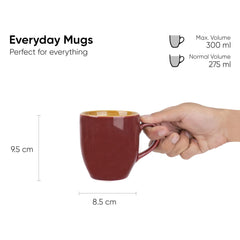 Ceramic Coffee Mug Set Of 6 - 300ml Each, Burgundy | Medium Mug With Glossy Finish - Stoneware Coffee Cup Set | Ceramic Cup - Microwave Safe & Dishwasher Safe