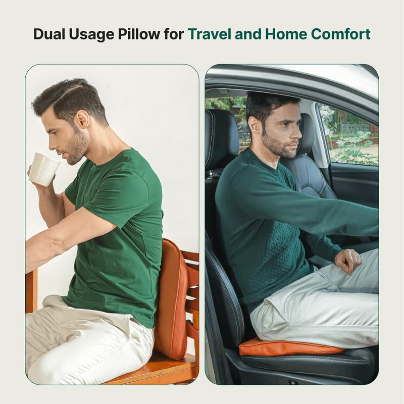 Memory Foam Pillow, Travel Lumbar Back Support Chair Cushion Pillow, Tan - 14 L X 10 W X 2.5 H Inch | For Back Pain Relief, Soft Pillow, Multiples Uses, Comfortable Pillow - Pack Of 1