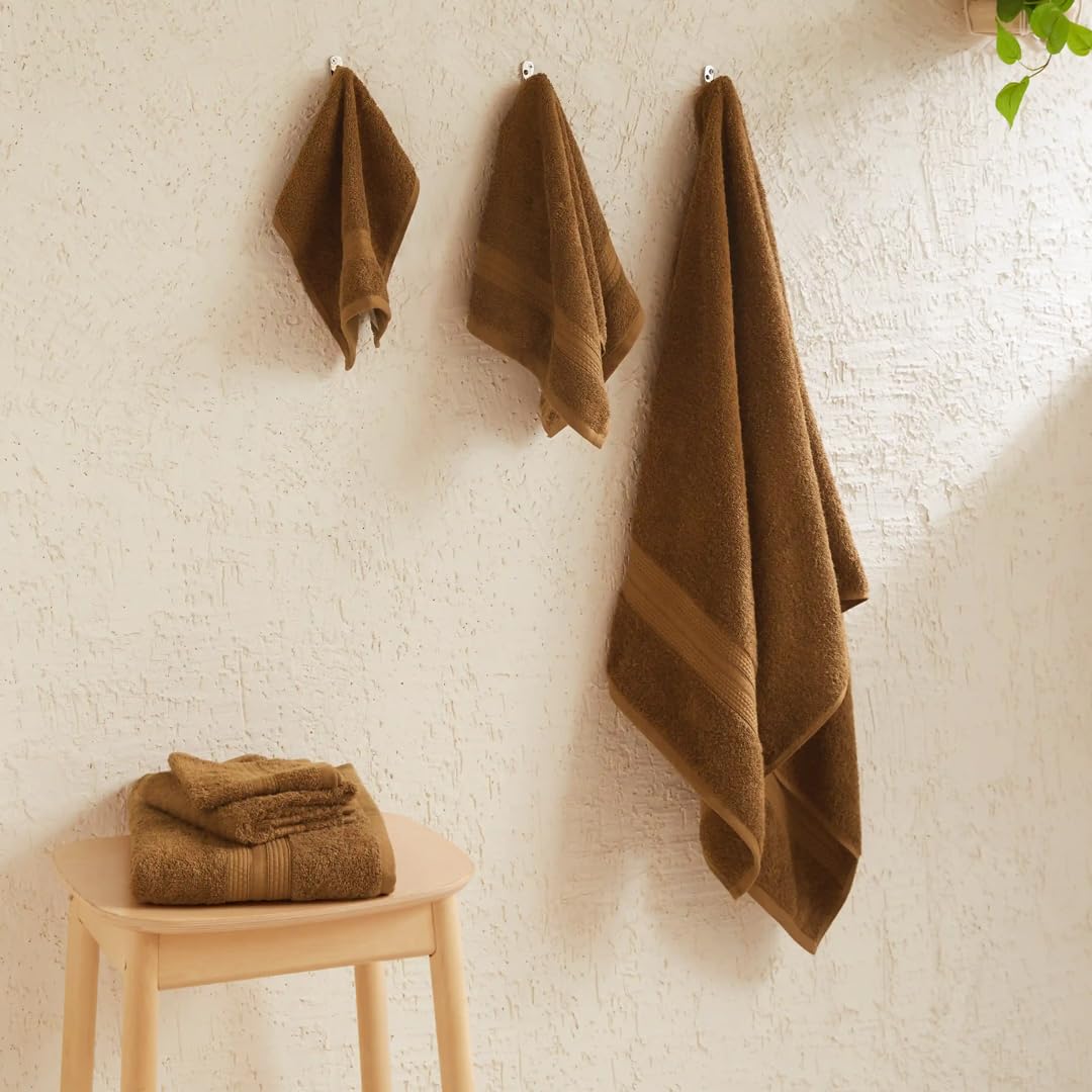 Livspace 100% Cotton 2 Bath, 2 Hand & 2 Face Towel 1300 Gsm | Solid Dyed Super Soft Absorbent & Quick-Dry For Gym & Home Paleto Collection Towel (Chocolate)- Set Of 6