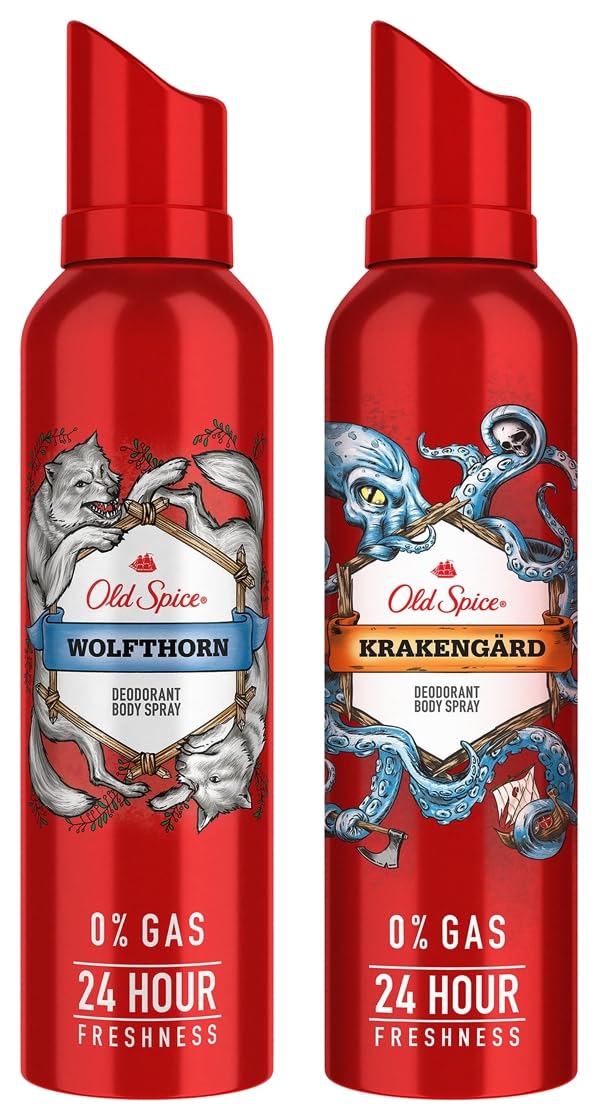 Old Spice Wolfthorn & Krakengard No Gas Deodorant Body Spray Perfume 140ml Each 4.7 Fl.oz. | For Men