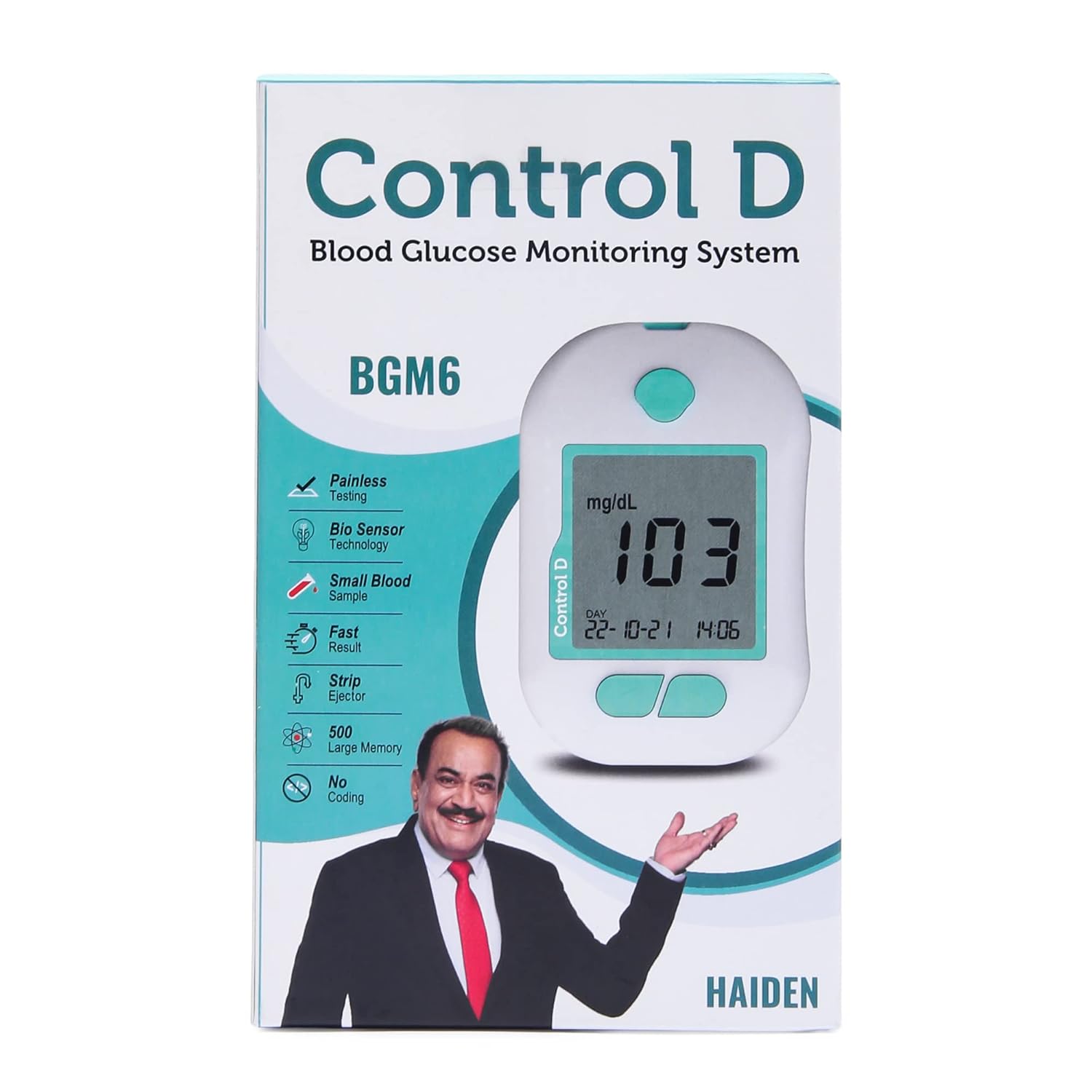 Control D Advanced Digital Glucose Blood Sugar Testing Monitor With 5 Strips Glucometer (White, Green)