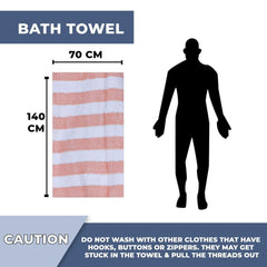 Mjn Microfiber Bath Towels Strip 310 Gsm | Extra Soft Plush & Quick Dry High Absorbency Large Size Towels For Bathing (Orange Line)