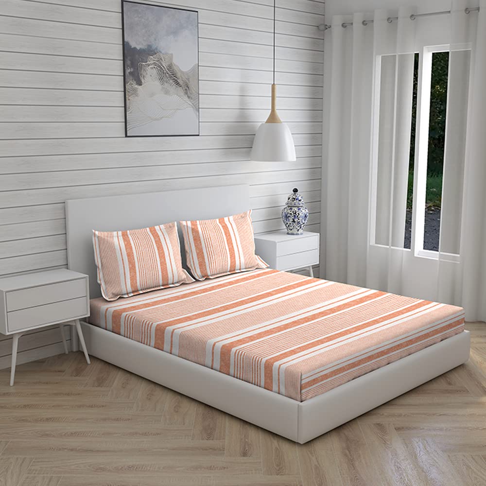 100% Cotton King Size Double Bedsheet Set With 2 Pillow Covers - 101 X 108 Inches, Peach | Good For Villas, Resorts, Guest Houses, & Daily Home Use